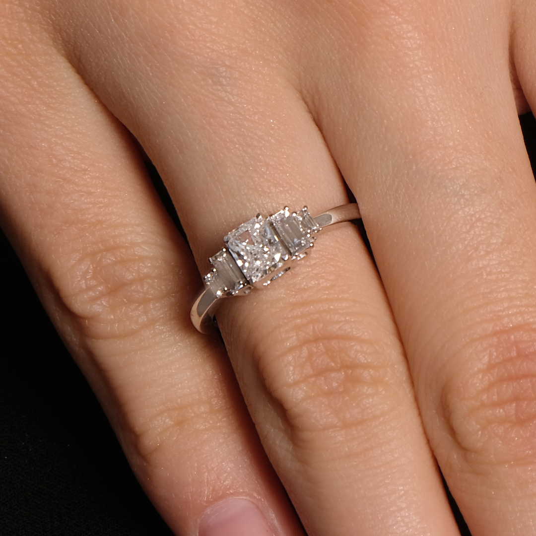 Cushion Cut Ring with Baguette Accents