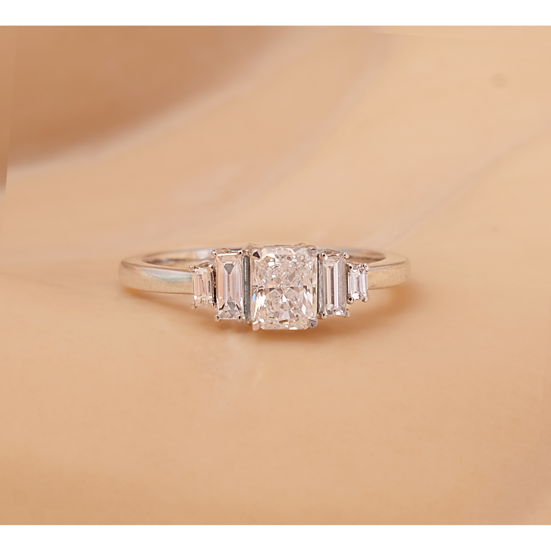 Cushion Cut Ring with Baguette Accents