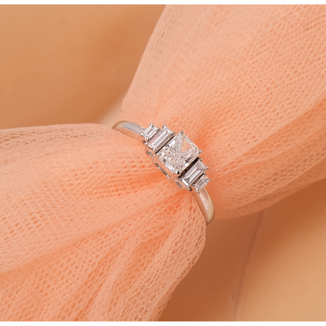 Cushion Cut Ring with Baguette Accents