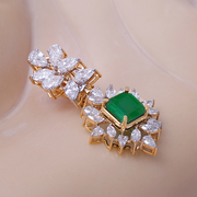 Green Color Stone and Diamond Drop Earrings