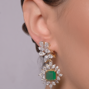 Green Color Stone and Diamond Drop Earrings