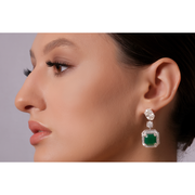 Deep Green Gemstone and Diamond Drop Earrings.