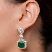 Deep Green Gemstone and Diamond Drop Earrings.