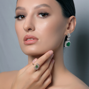 Deep Green Gemstone and Diamond Drop Earrings.