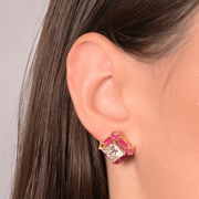 Color Stone and Diamond Convertible Stud Earrings