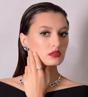 Blue Color Stone and Diamond Stud Earrings