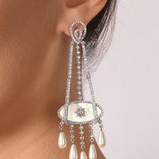 Diamond, Mother-of-Pearl, and Pearl Dangle Earrings