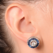 Diamond and Blue Stone Halo Stud Earrings