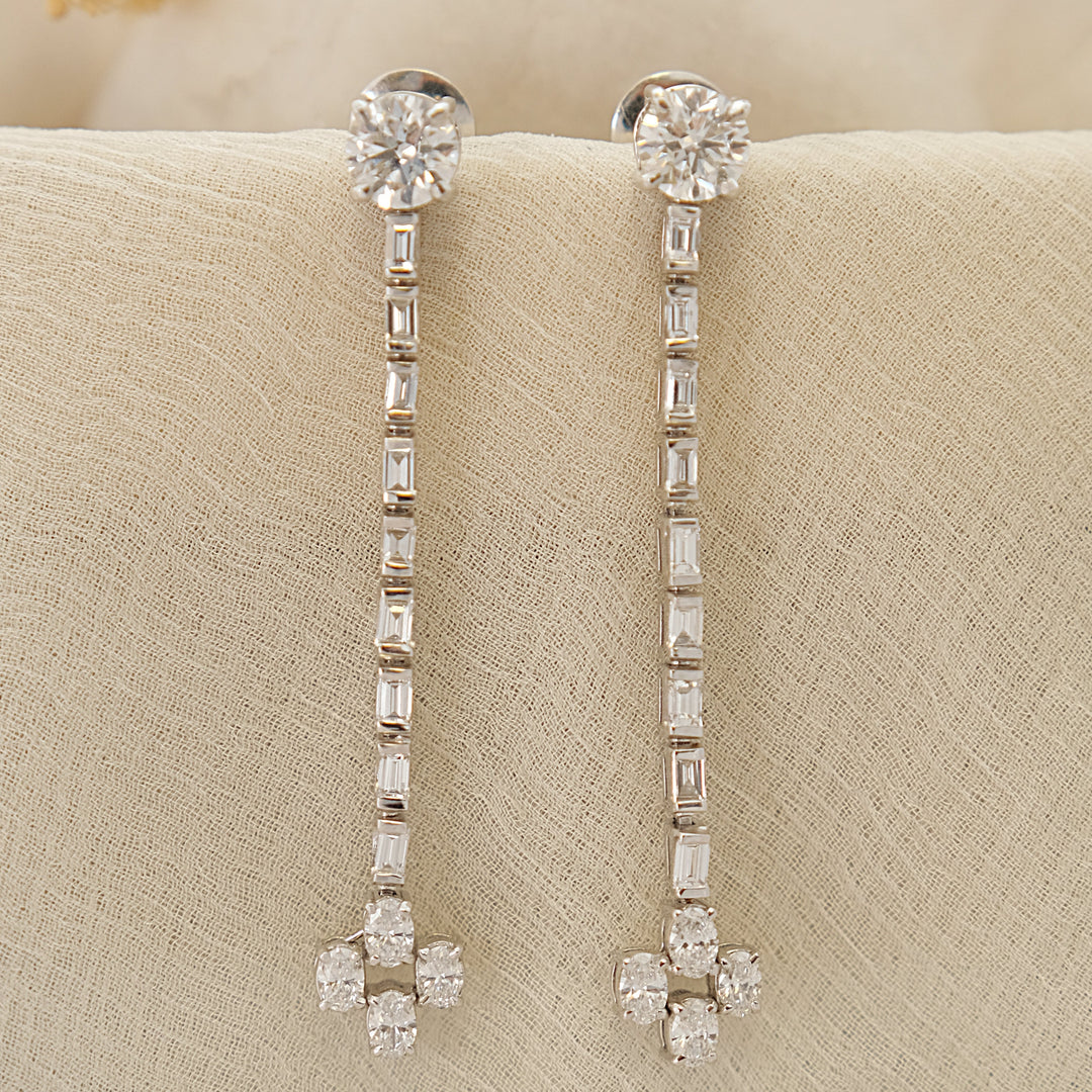 Baguette and Round-Cut Diamond Drop Earrings
