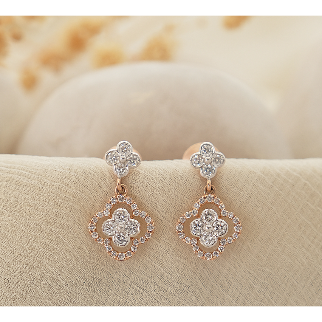 Floral Motif Diamond Drop Earrings
