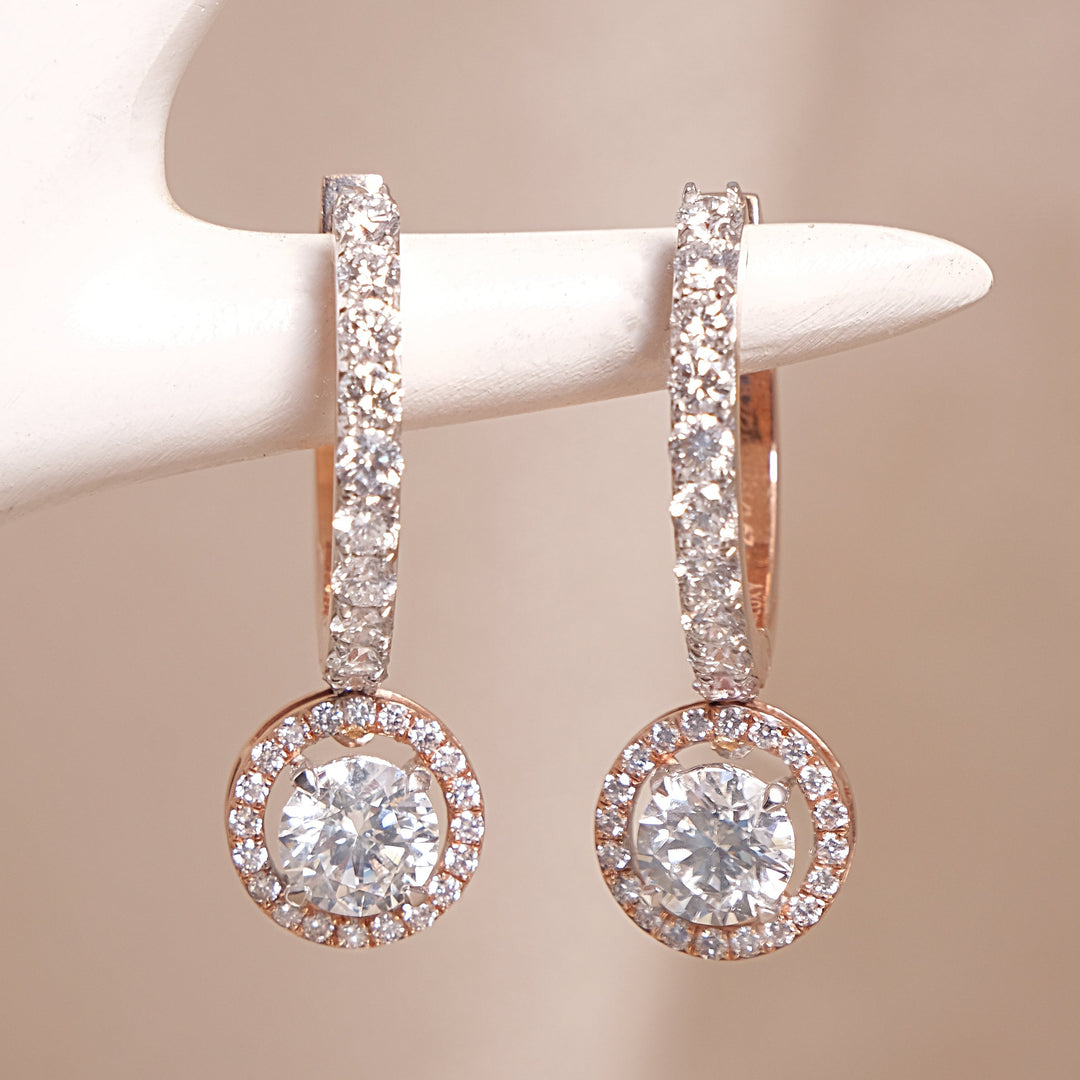 Round-Cut Diamond Halo Drop Earrings