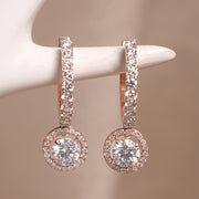 Round-Cut Diamond Halo Drop Earrings