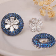 Diamond and Blue Stone Flower Stud Earrings