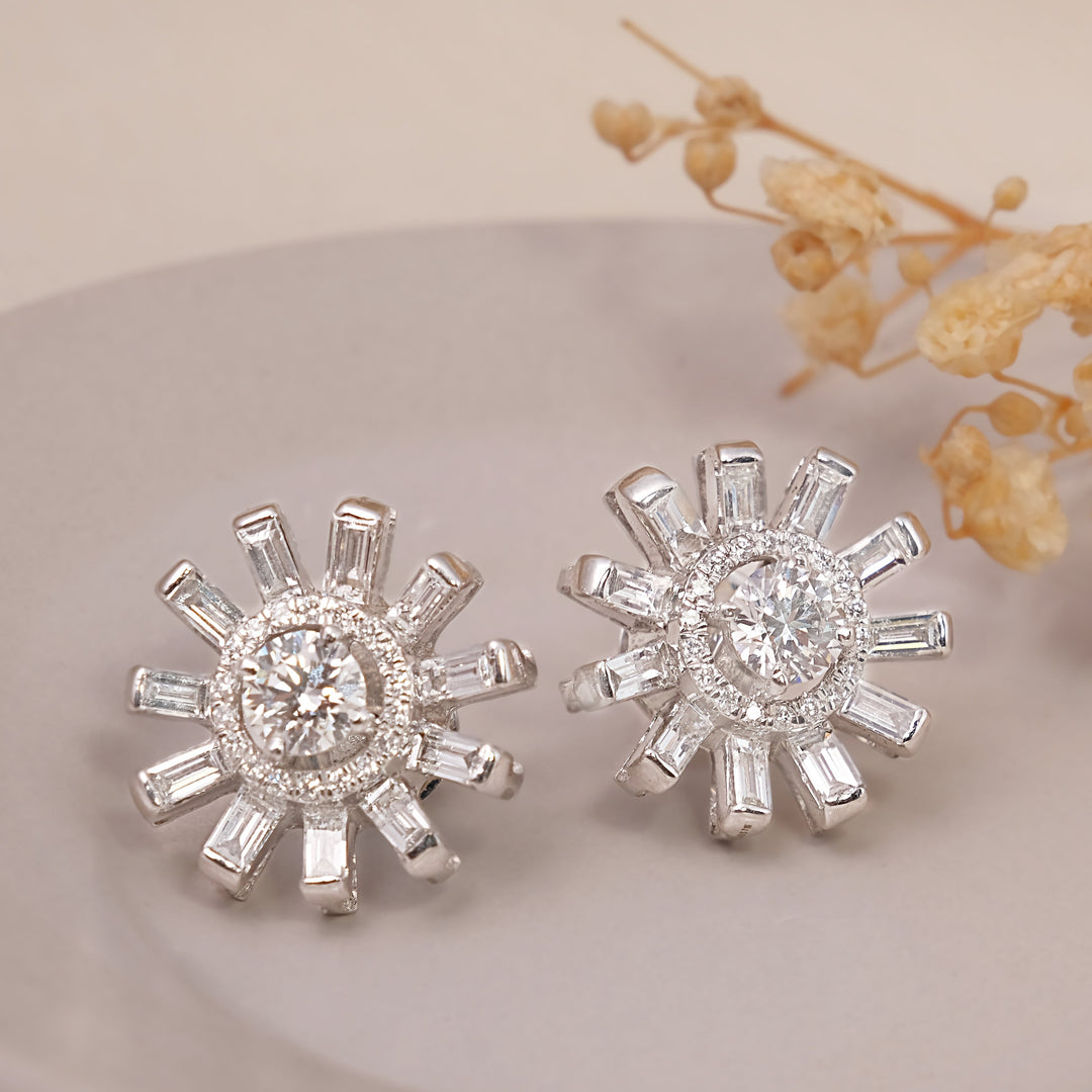 Diamond Sunburst Stud Earrings