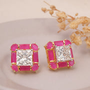 Color Stone and Diamond Convertible Stud Earrings
