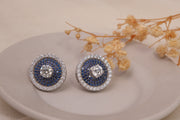 Blue Color Stone and Diamond Stud Earrings