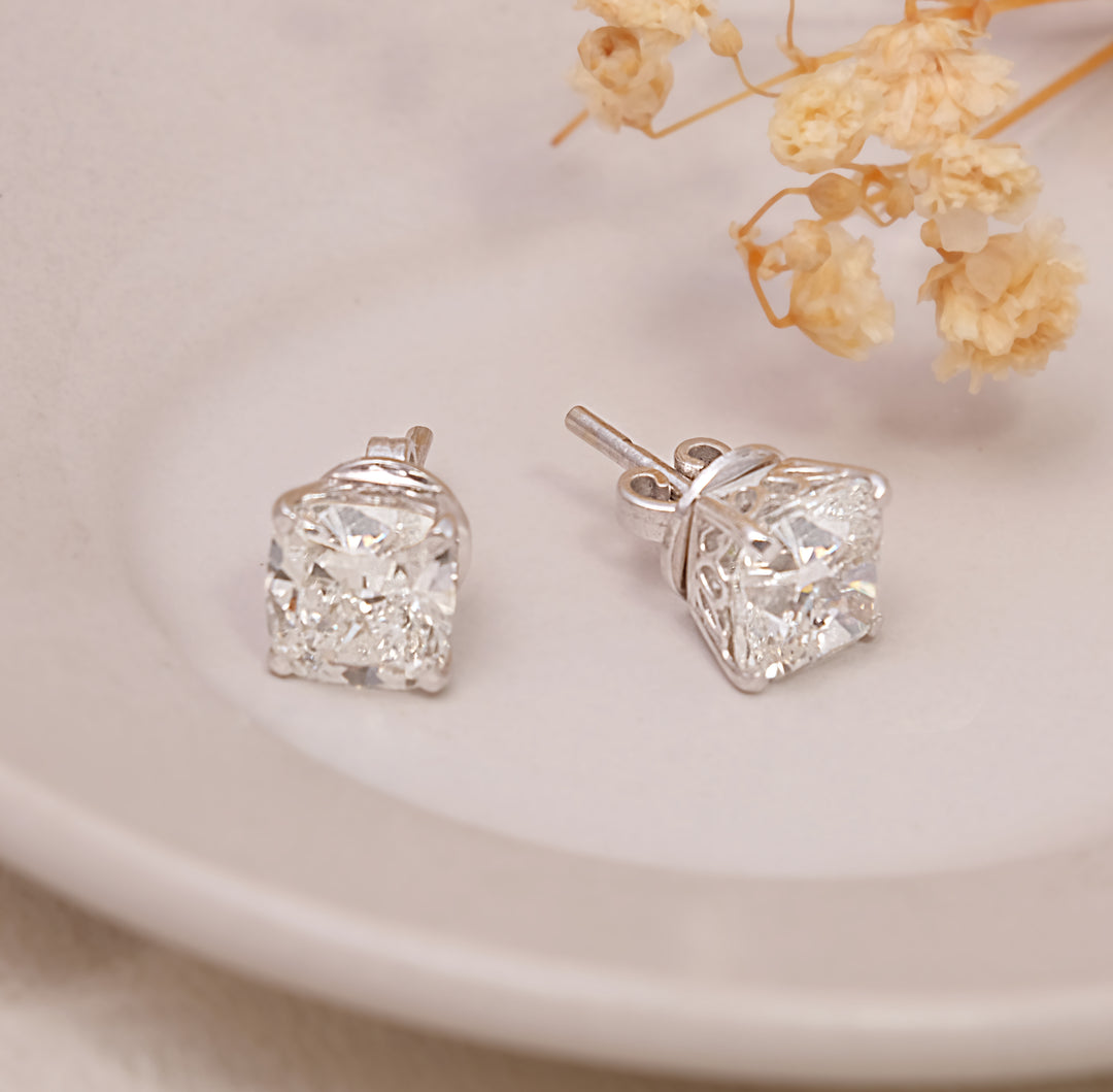 Cushion-Cut Diamond Stud Earrings