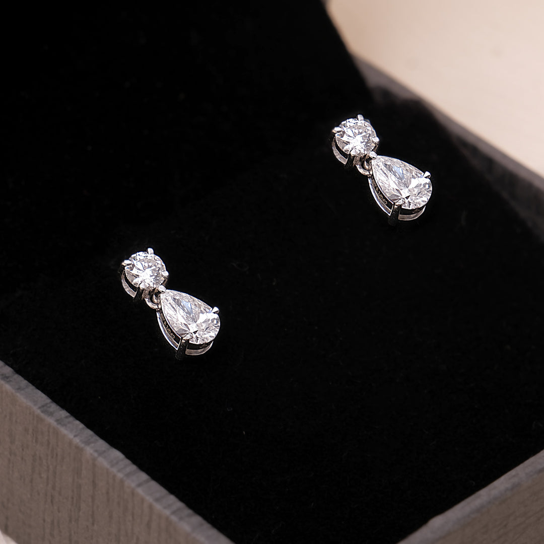 Pear and Round-Cut Diamond Drop Earrings