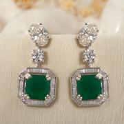 Deep Green Gemstone and Diamond Drop Earrings.